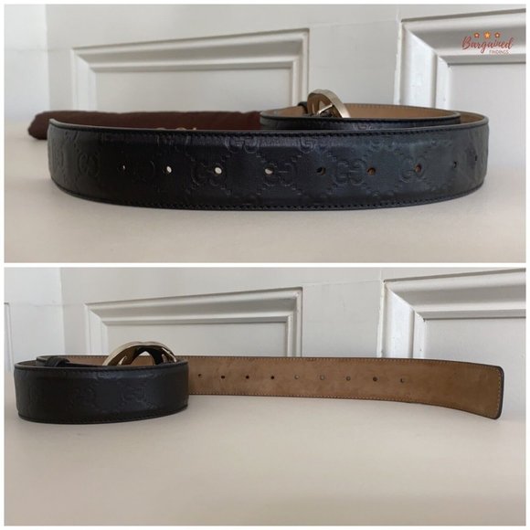 Authentic Gucci Black Guccissima Leather Silver Interlocking G Buckle Belt 95/38 - Picture 11 of 13